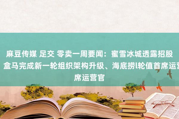 麻豆传媒 足交 零卖一周要闻：蜜雪冰城透露招股书、盒马完成新一轮组织架构升级、海底捞l轮值首席运营官