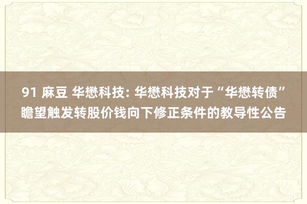 91 麻豆 华懋科技: 华懋科技对于“华懋转债”瞻望触发转股价钱向下修正条件的教导性公告