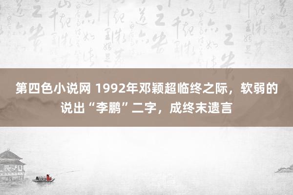 第四色小说网 1992年邓颖超临终之际，软弱的说出“李鹏”二字，成终末遗言